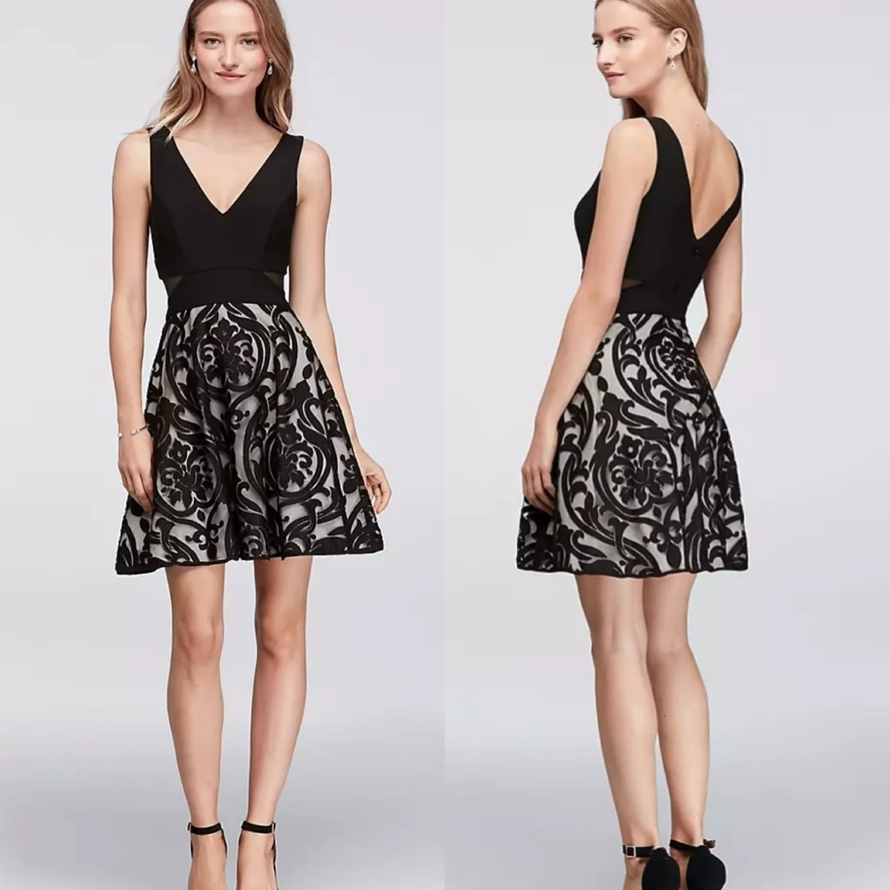 XSCAPE Black Fit&Flare Cocktail Party Dress Wedding Guest Holidays Sz 4 NWT #25